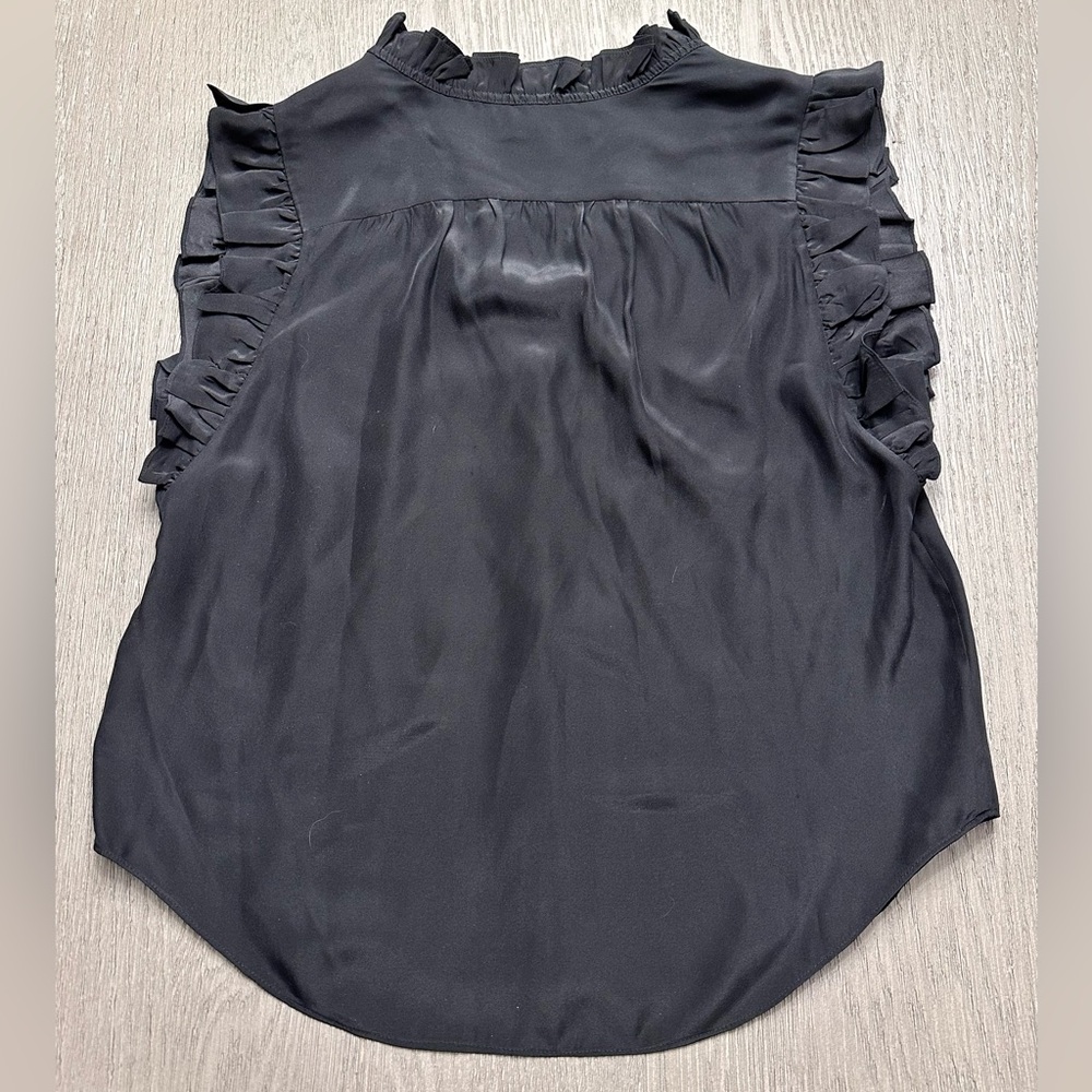 FRAME 100% Silk Ruffle Sleeveless Top – Black (Size S) - Picture 4 of 10